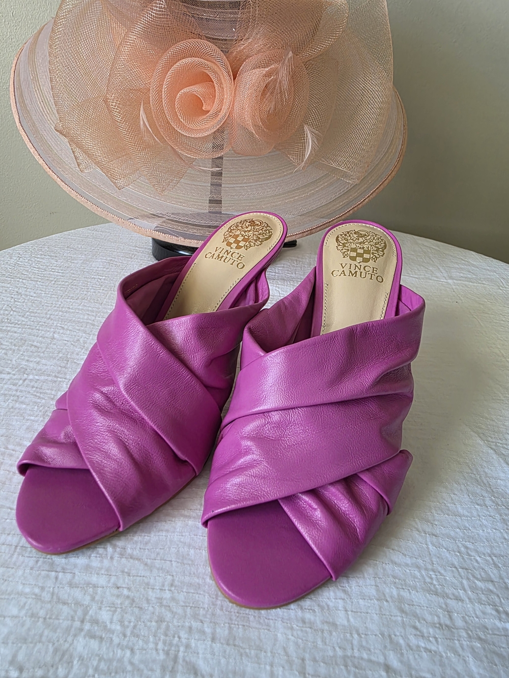 Vince Camuto Clarstie Pink Leather Slide Heels Women’s 8.5 M / 39 Made in Brazil